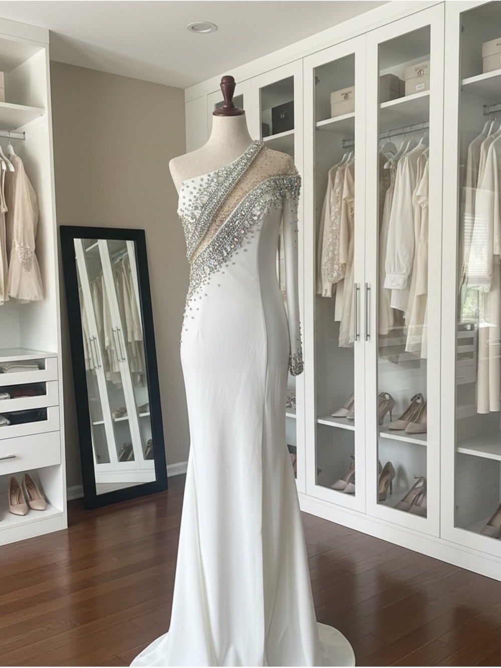 JOHNATHAN KAYNE

STYLE #2606 White One-Shoulder Embellished Evening Gown dress 2
